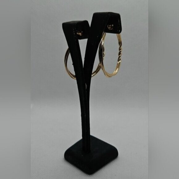 Double Hoop Twist Gold Tone Hoop Earrings - Picture 4 of 6